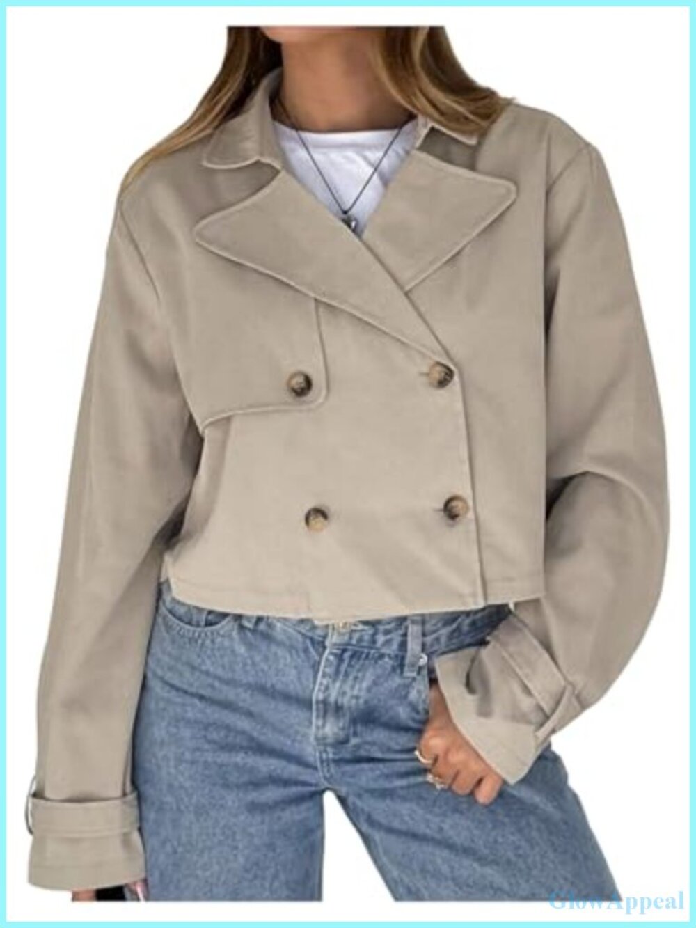 Cropped Trench Coat Lapel Collar Double-Breasted Lightweight Women's Fall Jacket